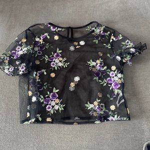 Floral see-through tee small. Cropped.